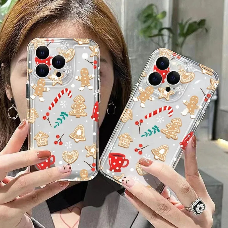 Christmas Tree Snowflake Gingerbread Man Clear Phone Case For iPhone 17 16 15 14 Plus 13 12 11 Pro MAX 16E 17 Air Phone Cover