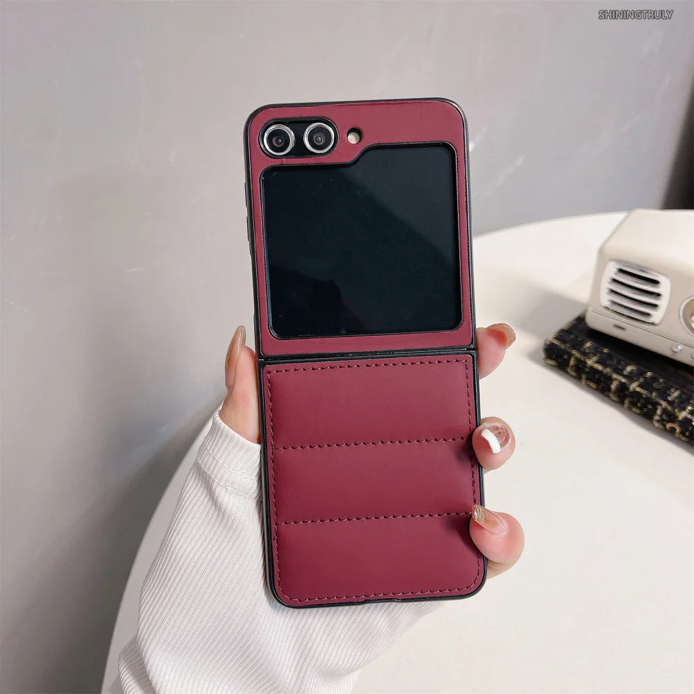 Fashion Down Jacket Air Cushion Case for Smausng Z Fold 6 Flip 6 Fold 5 4 3 ins Leather Shockproof Cover Galaxy Z Flip 5 4 3
