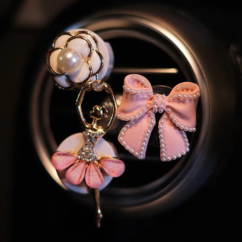 1 set Diamond Bow Flower Air Freshener Car Outlet Aromatherapy Clip Car Perfume Solid Diffuser Decoration Clips Auto Accessories
