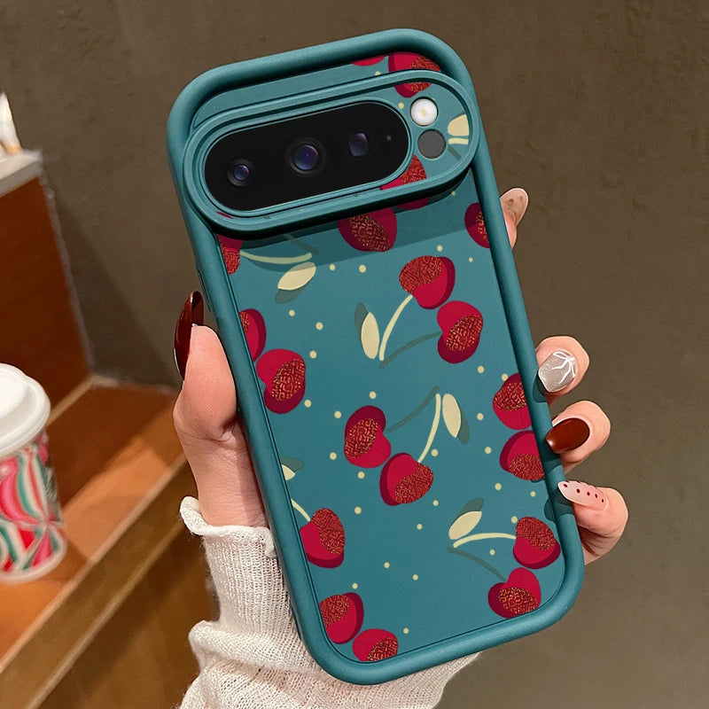 Cute Large Cherry Soft Phone Protector Case For Google Pixel 10 8 Pro 9A 8A 7A 9 10 Pro XL Shockproof Cover For Pixel 9 8 7 Pro