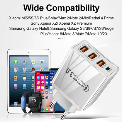 48W 3USB Fast Charger Type C QC 3.0 Portable Wall Charger PD Fast Charge EU/US Plug For Samsung Huawei Xiaomi Phone Wall Adapter