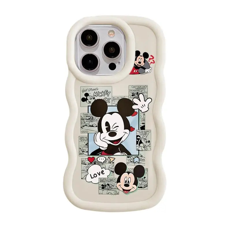 Disney Mickey Minnie Comic Macaron Big Waves Phone Case for iPhone 15 14 13 12 11 pro Max XS XR X 7 8 plus Silicone Candy Cover