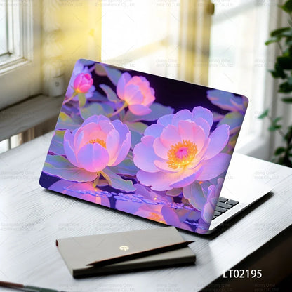 2PCS Christmas Flower Laptop Skin Stickers - Festive Holiday Floral Oil Painting Design, Waterproof PVC Decal Computer Decor