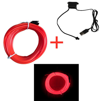 5m Car Interior Atmosphere Lighting LED Strip 5V DIY Flexible EL Cold Light Line Tube With USB Auto Decoration Ambient Lamp