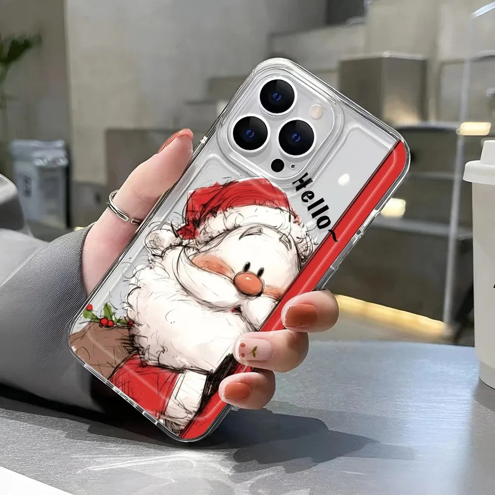 Hello Christmas Santa Claus Phone Case For iPhone 17 16 15 14 Plus 13 12 11 Pro Max 17Air Christmas Pattern Clear Phone Cover