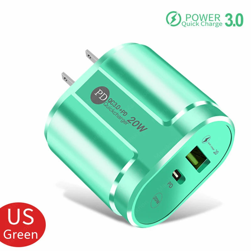 2 Ports USB Charger Quick Charge 3.0 PD 20W Type C Phone Charger Fast Charging Adapter For iPhone 13 12Pro Huawei Xiaomi Samsung