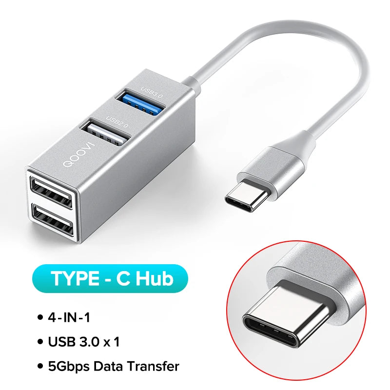 QOOVI USB C HUB 4 Ports USB Type C to USB 3.0 HUB Splitter USB-C Adapter Dock For Macbook Pro iPad Surface Samsung S21 Xiaomi