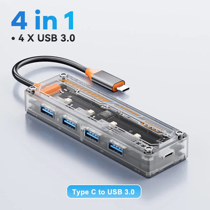 ASOMETECH Type C HUB 4 in 1 USB C to USB 3.0 Transparent Punk Docking Station Splitter Adapter For MacBook Laptop iPhone Samsung