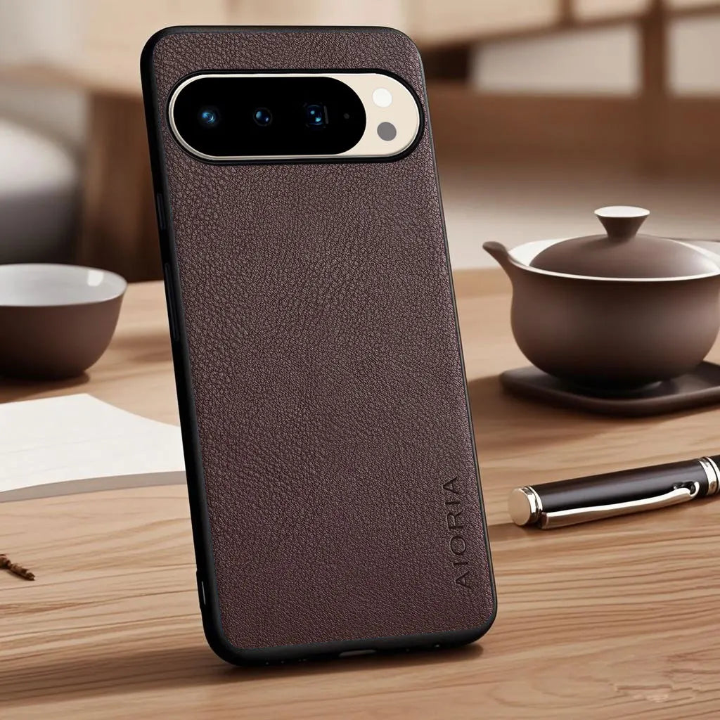 Case for Google Pixel 10 Pro XL 7 6 7a 6a 5a 4a Vegan Faux Lychee Pebbled leather cover funda for Google Pixel 10 Pro XL case