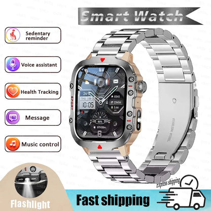 Military 2026 Sports Smartwatch Men 2.01 inch HD LED Flashlight Christmas Gift Screen Bluetooth Talking Multifunction Smartwatch