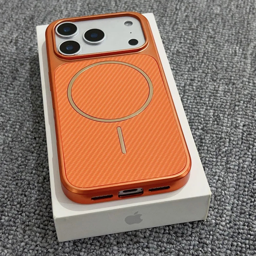 Business Sle Plating Carbon Fiber Slim Magnetic Case For IPhone 17 Pro Max 17 Pro Wireless Charge Shockproof Protect Back Cover