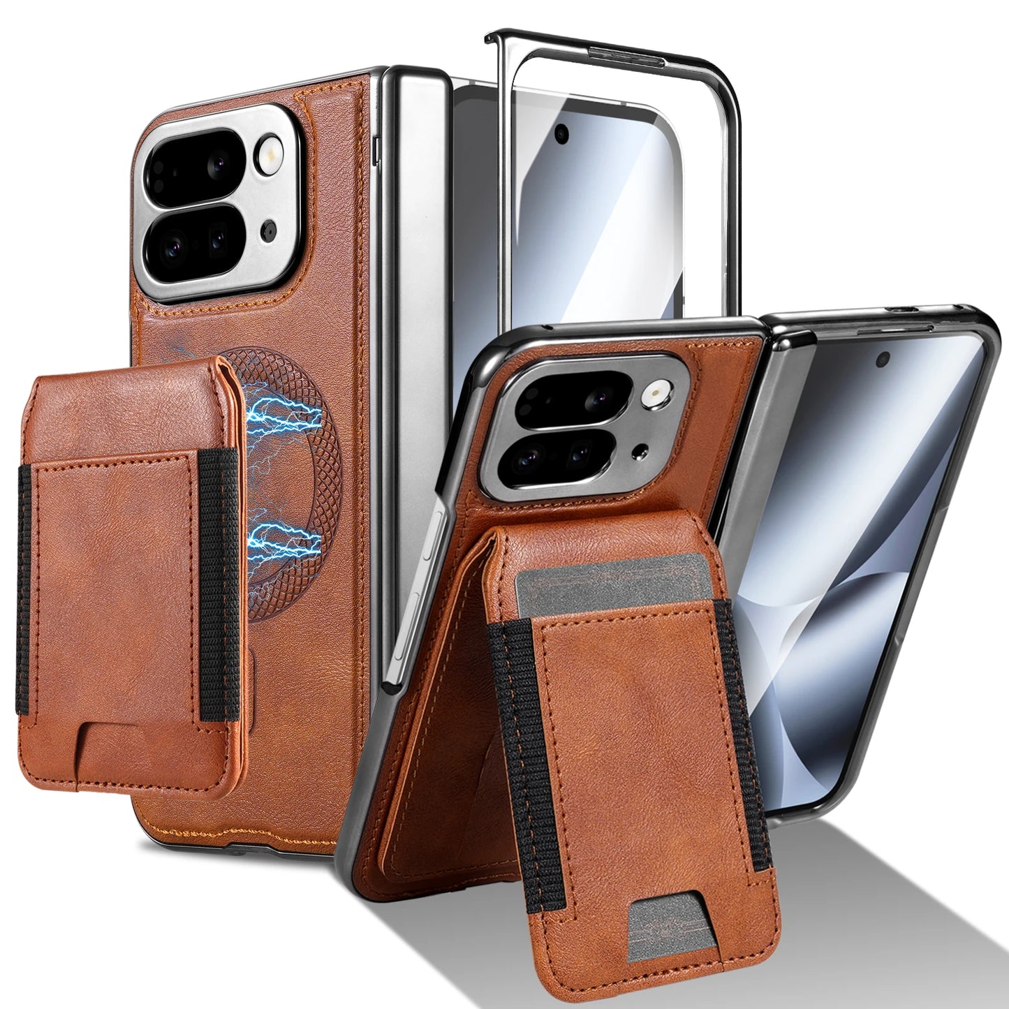 For Google Pixel 10 Pro Fold Case Protective Card Slots Leather Magsafe Holder Mobile Phone Back Cover