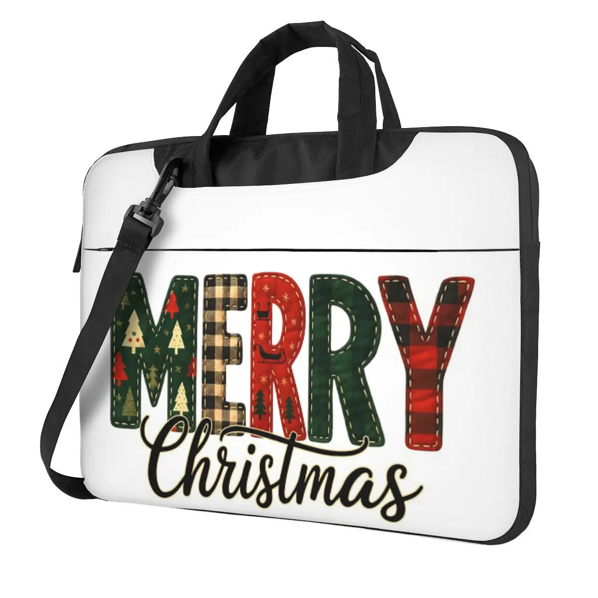 Retro MERRY Christmas Patchwork Crossbody Laptop Bag Case Computer Bag 13 14 15.6 Inch Notebook Pouch for Macbook Pro Lenovo