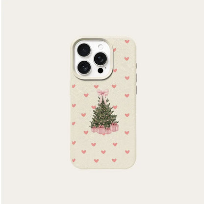 Pink Heart Gift Christmas Tree Pattern New Anti-Drop Protective Tpu Phone Case, Suitable for iPhone 17 Air Pro Max, iPhone 16, 15, 14, 13, 12, 11, Air Plus Pro Max Series Phone Cases, Suitable for Various Holidays, Birthdays,
