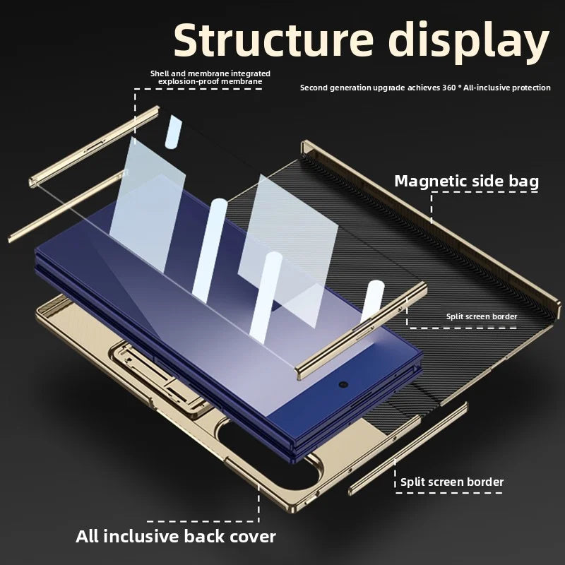 For Samsung Galaxy Z TriFold Case Luxury PU Leather Bracket Stand Glass Film Protective Back Cover For Z TriFold Phone Shell