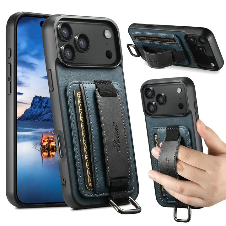 Luxury Case For iPhone 17 Pro Max 5G 2025 Wrist strap Leather Card Stand Funda For iPhone 17 Air Back Cover iPhone17 Pro Etui