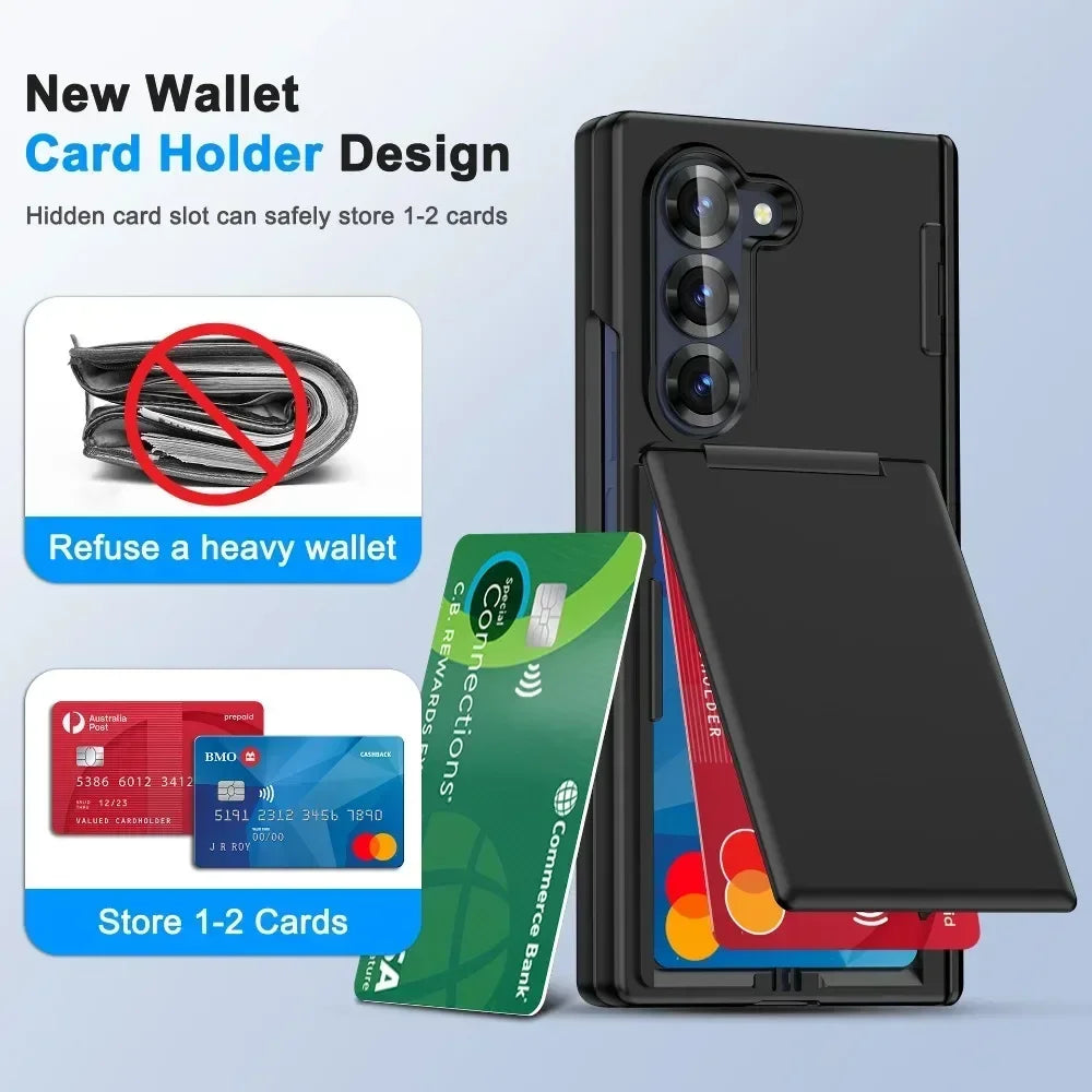 Kickstand Folding Bracket Flip Card Slot Holder Phone Case For Samsung Galaxy Z Fold 7 6 5 Fold7 Fold6 Fold5 5G Matte Cover