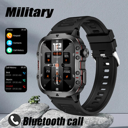 Military 2026 Sports Smartwatch Men 2.01 inch HD LED Flashlight Christmas Gift Screen Bluetooth Talking Multifunction Smartwatch