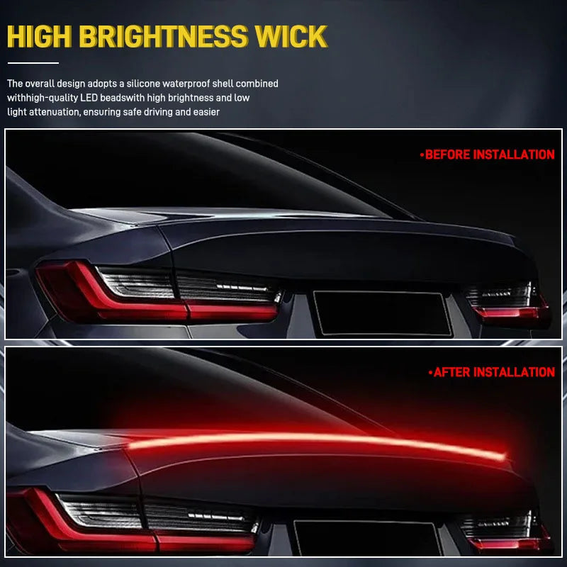 90CM/100CM Car High Position Brake Lights Multi-mode Rear Tail Warning Turn Signal Running Lamp Auto 12V Waterproof LED Strip