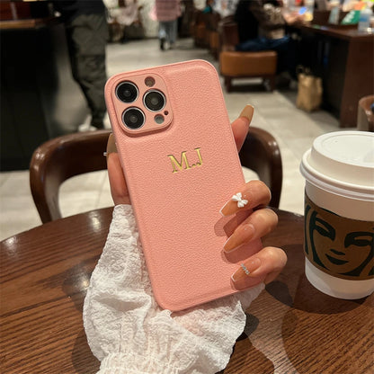 Personalised Customized Name Case For iPhone 16 15 14 13 12 11 Pro Max Initials Letters Leather DIY Cover 13 14 15 16 Pro Max - covers4phones