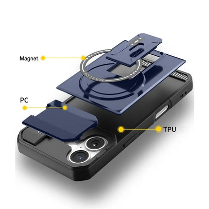 Military Armor Flip Camera Protect Phone Case For iPhone 17 12 13 16 Pro Max 14 15 Plus 16E 17 Air For Magnetic Fold Stand Cover
