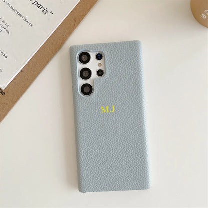 Phone Case for Samsung s23 s22 s24 ultra s21 plus s20 s10p Personalize Customize Name Letter Grain Leather Cases - covers4phones