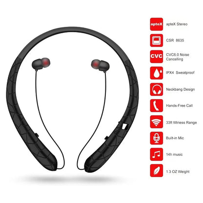 Neckband Headset Waterproof Workout Headphones Bluetooth-Compatible5.0 Retractable Earbuds with Mic for iPhone Samsung LG