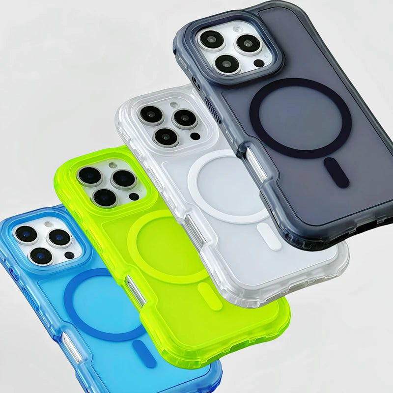Frosted 3-in-1 MagSafe Phone Case for iPhone 16 17pro max 15 Pro 14 13 12 11 Magnetic Wireless Charging Hard PC Shockproof Cover