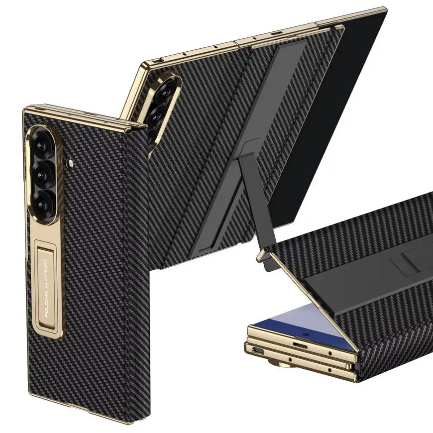 Phone Case For Samsung Galaxy Z TriFold Magnetic Leather Hinge Flip Cover TriFold PC Frame Kickstand Bracket 9H Glass Protector