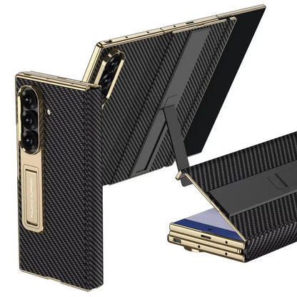 Phone Case For Samsung Galaxy Z TriFold Magnetic Leather Hinge Flip Cover TriFold PC Frame Kickstand Bracket 9H Glass Protector