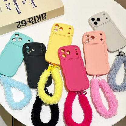 Liquid Silicone Plush Wrist Strap Case For iPhone 17 16E 15 14 13 12 11 Pro Max Plus 6 7 X XR XSMAX Anti-Slip Soft Bumper Cover