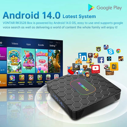 R69 Max Android 14 Smart TV Box Rockchip RK3528 Quad-core 8K HD Bluetooth5.0 Media Player Set-Top Box Support Google Netflix