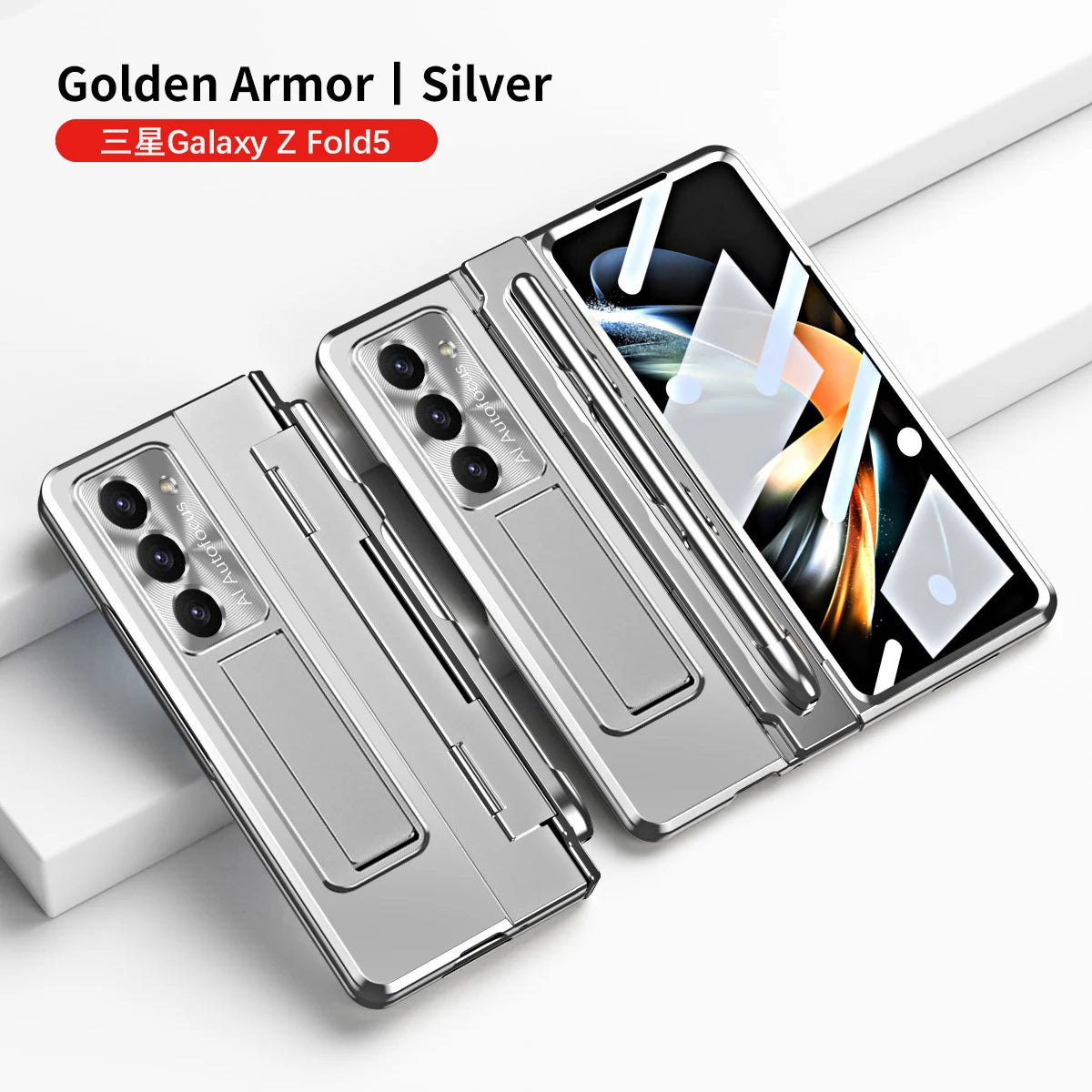 Plating Clear Hinge Magnetic Case For Samsung Galaxy Z Fold 4 5 with Pen Holder Full Screen Protector Phone Cover Fold 7 6 3 5G