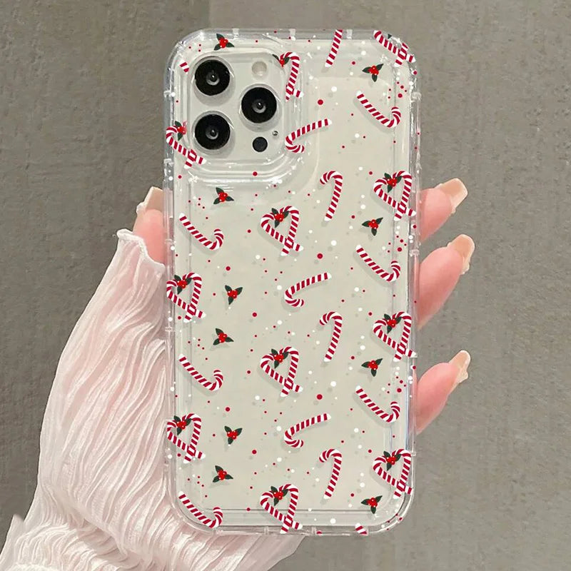 Winter Christmas Graphic Print Clear Case for iPhone 16 15 14 13 12 11 Pro Max Mini 16E XR SE2 7 8 Plus Shockproof Soft Cover