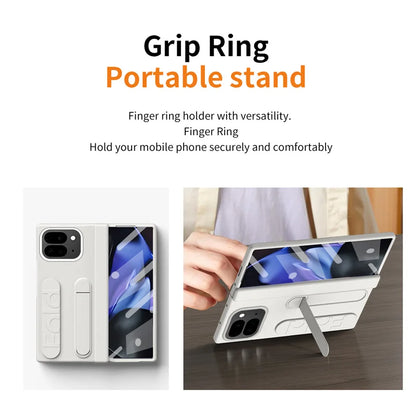 For Google Pixel 9 10 Pro With Hinge Phone Case Wristband Wrist Strap Stand Screen Protection Film Shockproof Protecion Cover