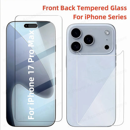 4in1 For iPhone 17 16 Pro Max Tempered Glass Front+Back HD Clear Screen Protector For iPhone 17 Air 16 17 ProMax 17Pro Max Glass
