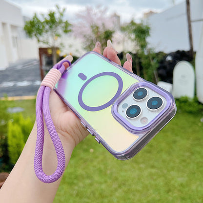 Fashion Laser Gradient Magnetic Lanyard Shockproof Case for iPhone 17 Air 16 15 14 13 11 12 Pro Max Plus E For Magsafe Cover