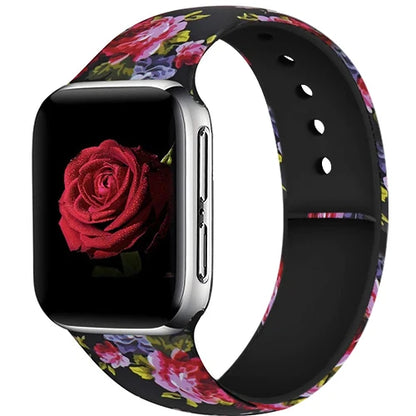YAYUU Sport Band for Apple Watch Bands 40mm 41mm 44mm 45mm Floral Silicone Printed Pattern Straps for iWatch Series 7 6 5 4 3 SE