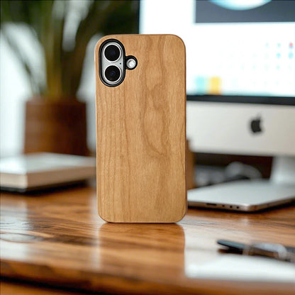 Phone Case for iPhone 16 Pro Max Plus,made of High Quality Cherry and TPU,Natural Wood Grain,Shockproof Design Protective Case