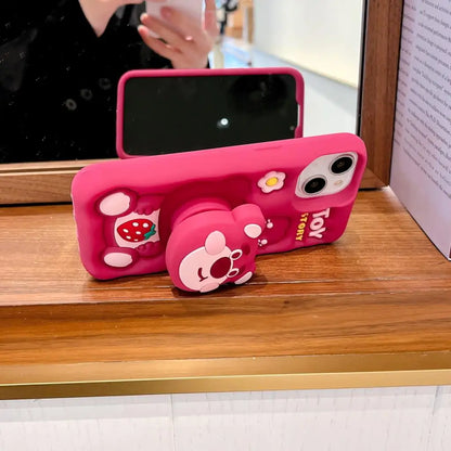 For iPhone 15 Pro Max 16 11 12 Pro 13 14 Pro Max 13Pro 3D Stitch Kitty Face Grip Tok Holder Cartoon Silicon Soft Phone Case