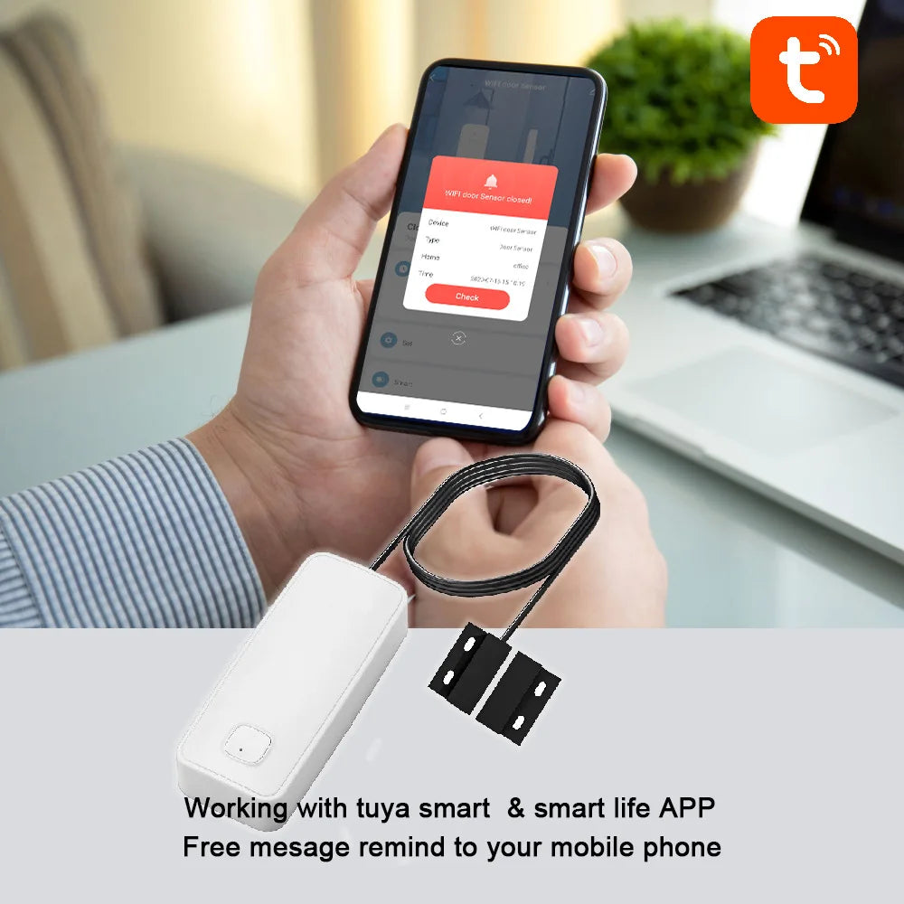Tuya WIFI Smart Door Window Magnetic Sensor Security Alarm Open Closed Detector Home Anti-theft Door Iron Rolling Door Sensor