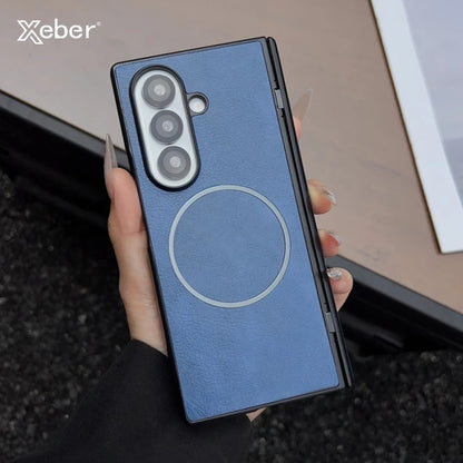For Samsung Galaxy Z Fold 7 5 4 3 Case Leather Pattern For Magsafe Magnetic Case For Galaxy Z Fold6 Fold7 Wireless Charge Cover