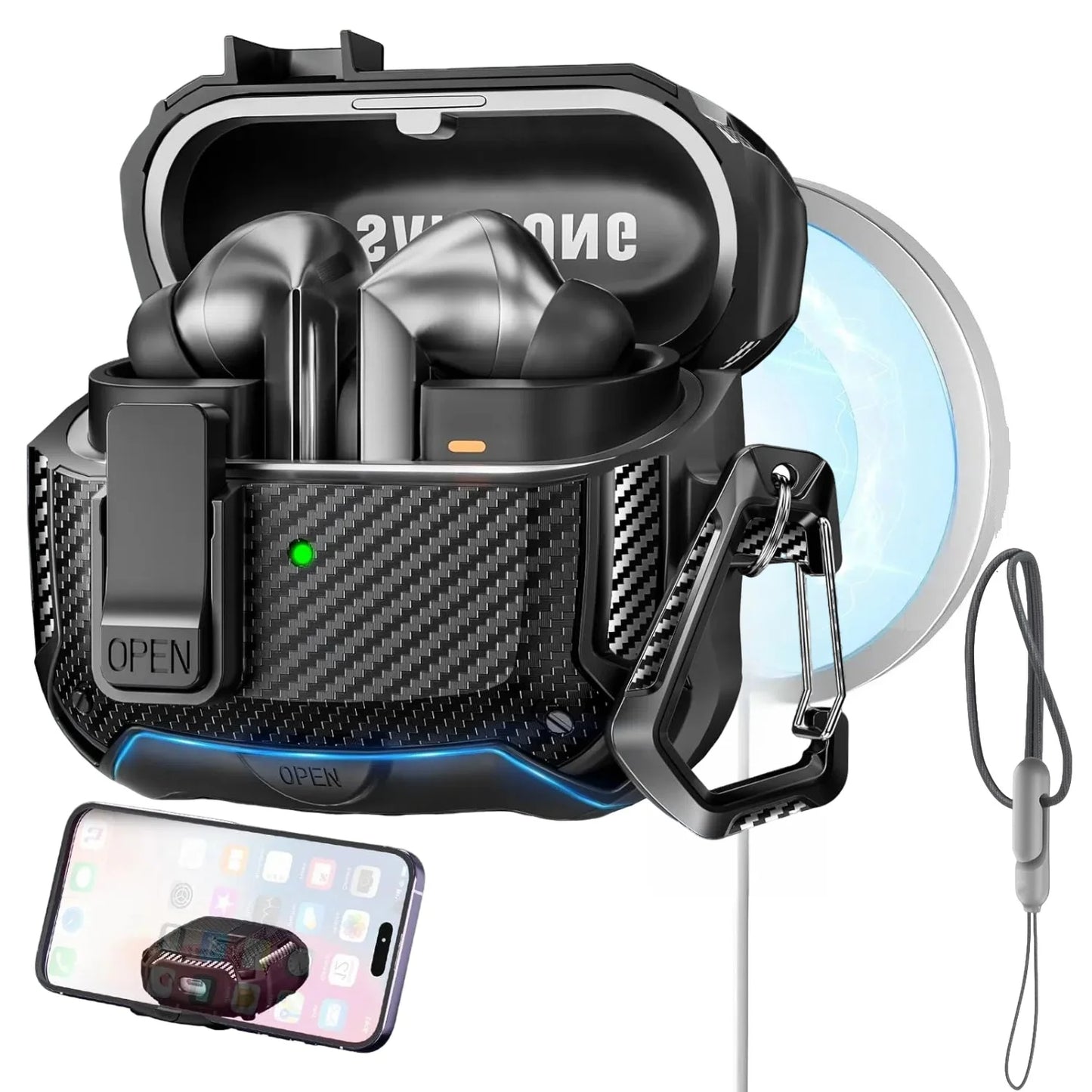 for Samsung Galaxy Buds 3 Pro Case with Secure Lock Carbon Fiber Protective Phone Holder Design Case for Samsung Galaxy Buds 3