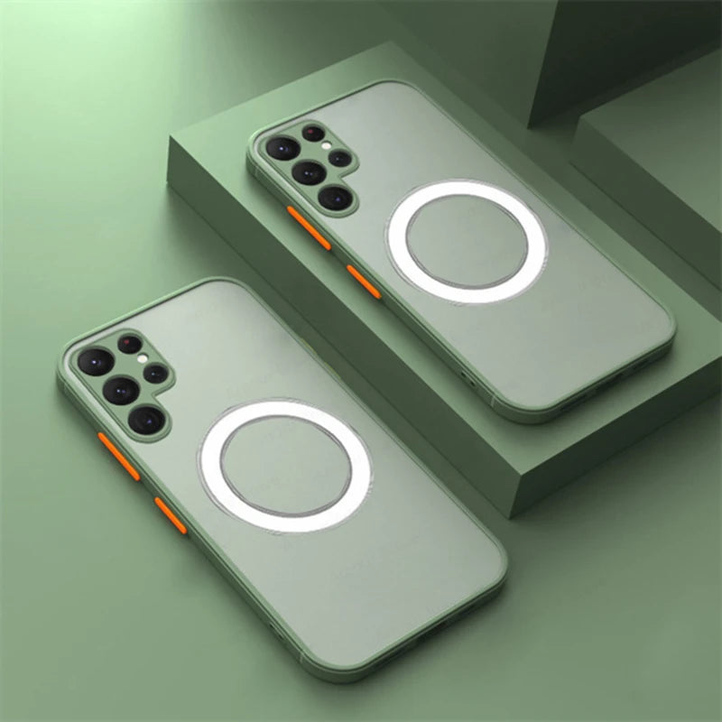 for Samsung Galaxy S25 S24 S23 S22 S21 Ultra Plus FE Note 20 Case Wireless Charge Magnet Magsafe Skin Soft Cover Shell Fundas