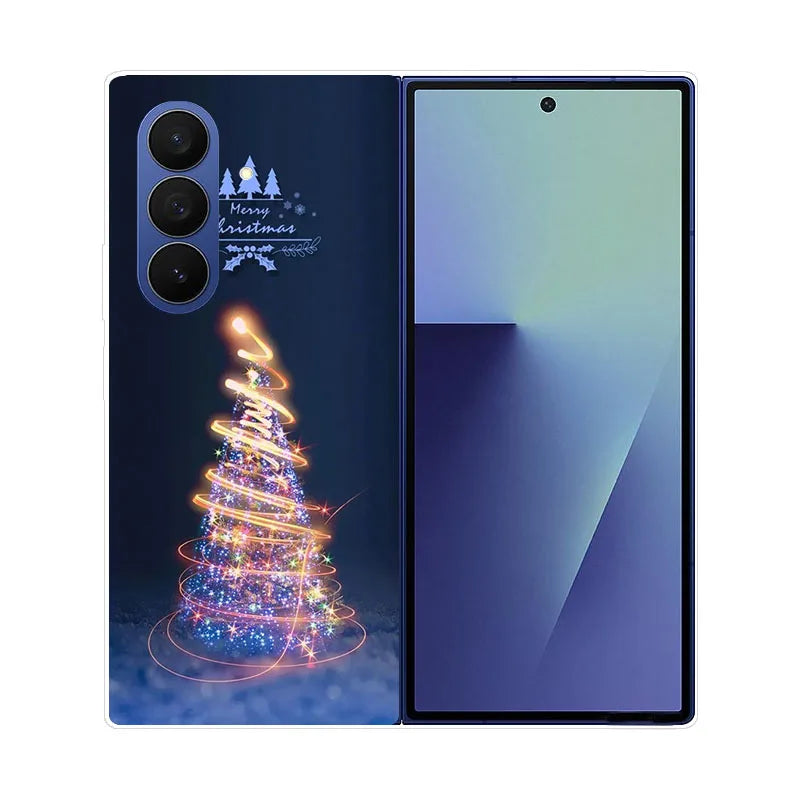 Christmas Painted Phone Case For Samsung Galaxy Z Fold 7 6 5 4 3 2 Fold7 Fold6 Fold5 Fold4 Transparent Hard PC Protect Cover