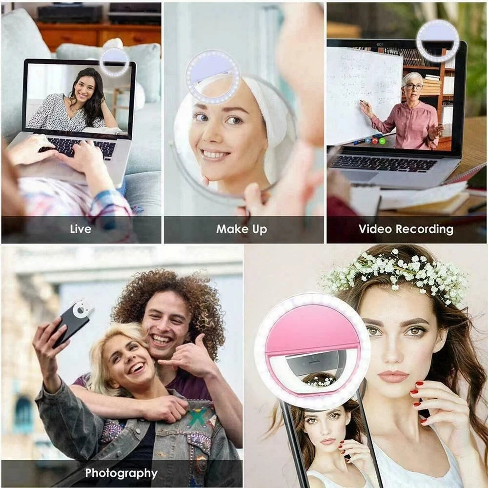 Portable USB Charge Phone Lens Lamp Led Selfie Ring Light Mobile Phone Live Broadcast Video Selfie Fill Light For All Smartphone