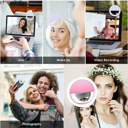 Portable USB Charge Phone Lens Lamp Led Selfie Ring Light Mobile Phone Live Broadcast Video Selfie Fill Light For All Smartphone