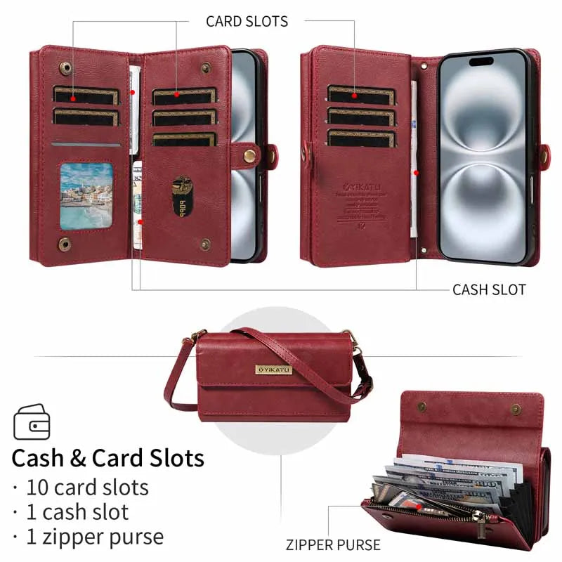 Leather Case For Google Pixel 7 8 9 10 Pro XL 6A 7A 8A 9A Pixel9 Phone Cover Multi Organ Card Slots Zipper Flip Wallet Coque