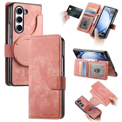 Strong Magnetic 2 In 1 PU Leather Case For Samsung Galaxy Z Fold 7 6 5 4 3 Magsafe Case Detachable Flip Card Holder Wallet RFID