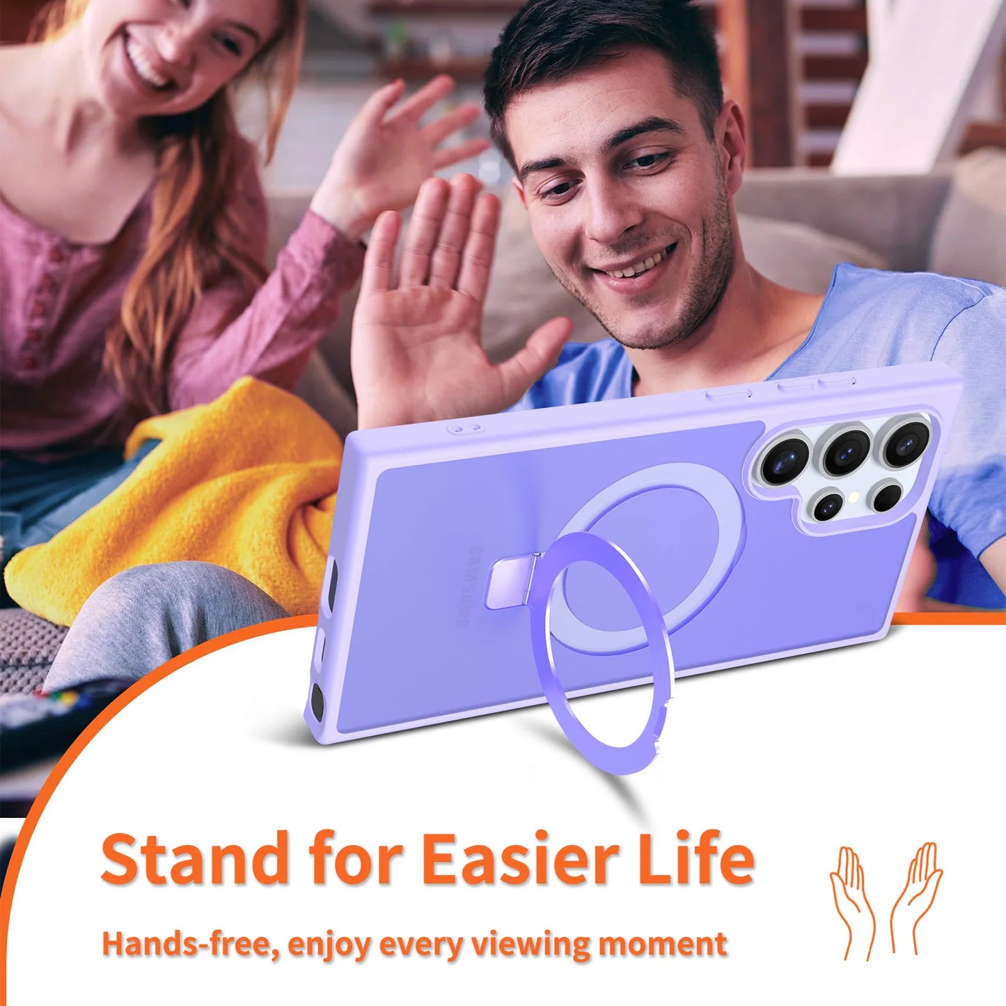 Luxury Metal Ring Fold Stand Case For Samsung Galaxy S25 Edge S24 Plus S23 Ultra Matte Translucent Wireless Charger Cover Funda